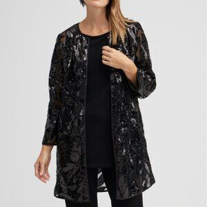 NEW CHICO'S TRAVELERS BLACK FLORAL SEQUIN JACKET BLAZER S M 🌟🌟🌟